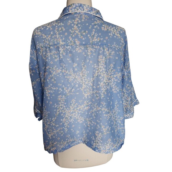 Papinelle Cherry Blossom Pajama Top Womens M Cornflower Blue Cotton Silk Boxy - Picture 4 of 8